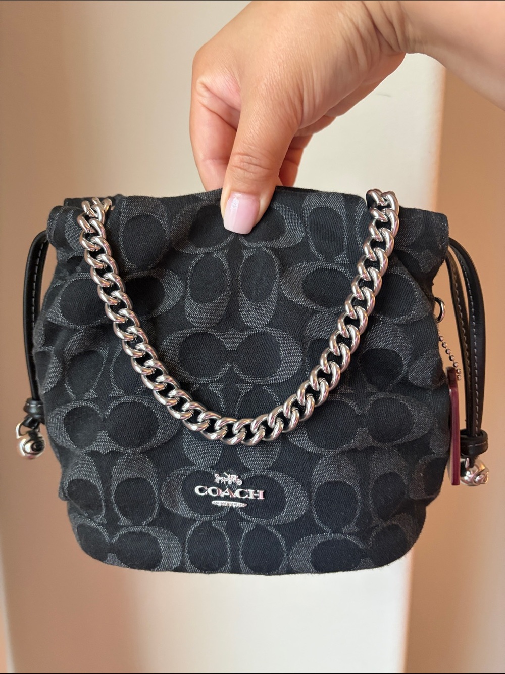 Coach Black Signature denim mini Faye bag